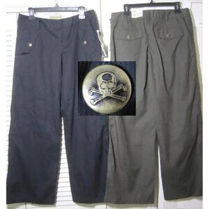 LIBERTINE for Target 2 Pair Pants Green Black Cotton Wide Leg NWT Skull Buttons